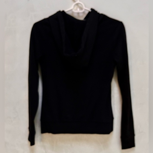 H2H Size Small Black Zipper Sweatshirt with Hood White Drawstring Tie Autumn - Picture 9 of 10